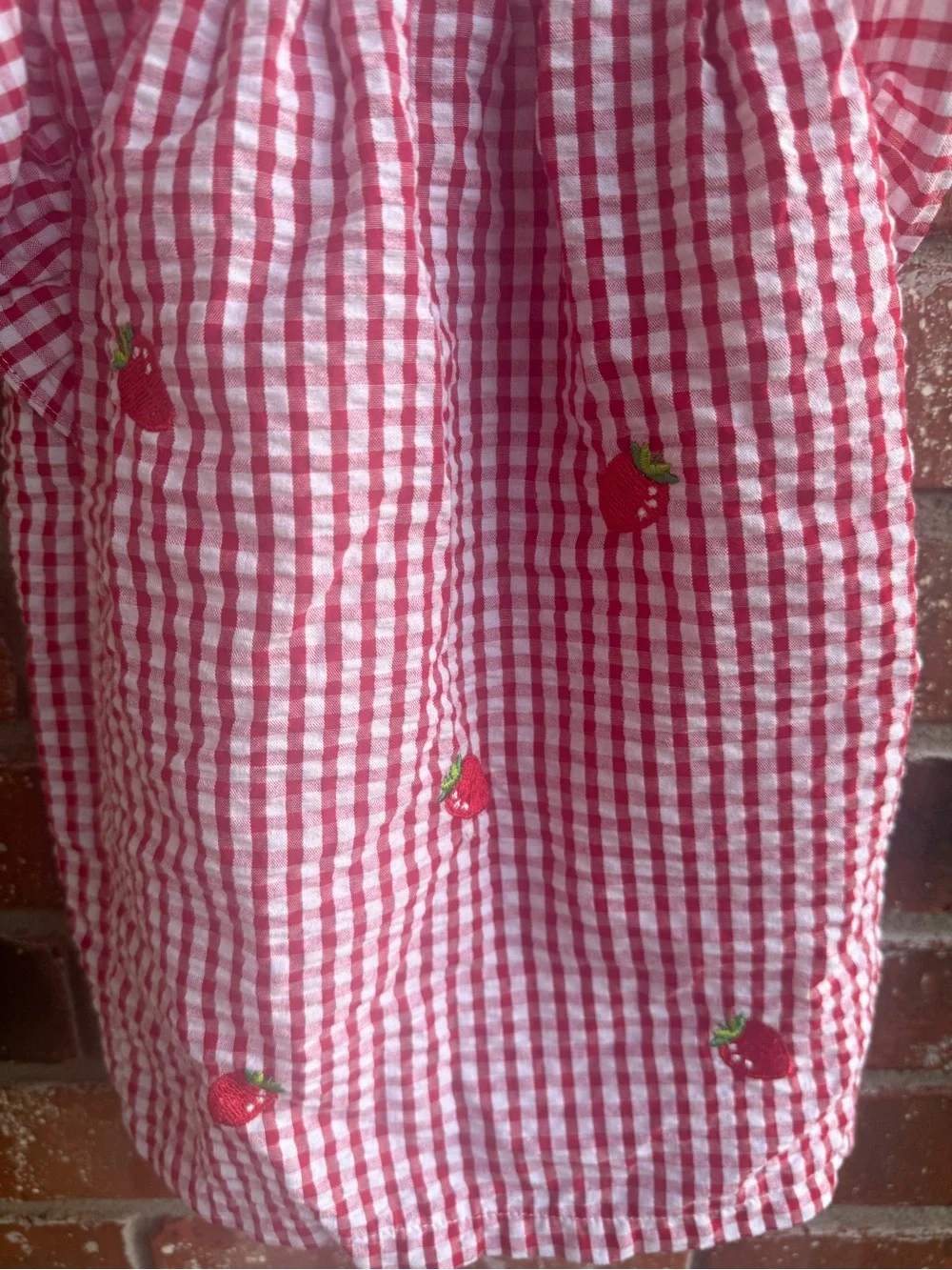 Rare Editions Red Gingham Strawberry Dress with Polka Dot Bow